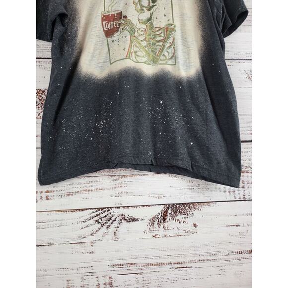 Gildan Soft Style Skeleton T Shirt L Womens Staying Alive Dark Grey Bleach Look - Picture 3 of 6